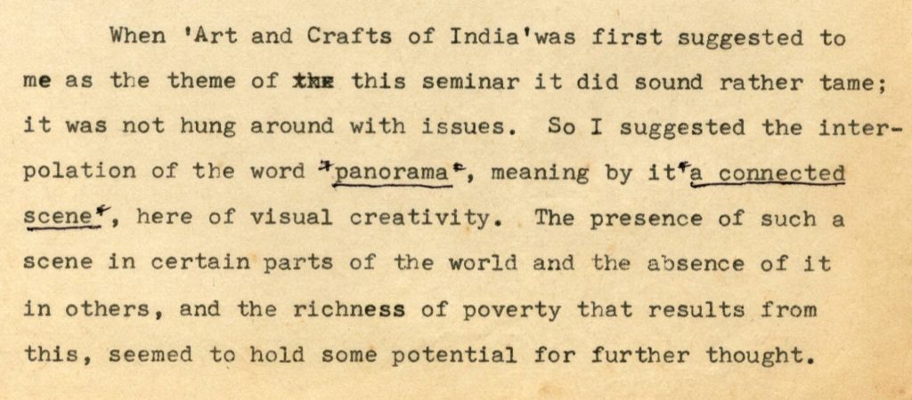 Excerpt from the Introductory talk at the Seminar ‘Art and Craft Panorama in India’ (at the Museum of Modern Art, Oxford), 1998, Courtesy of K. G. Subramanyan Archive, Asia Art Archive Collections