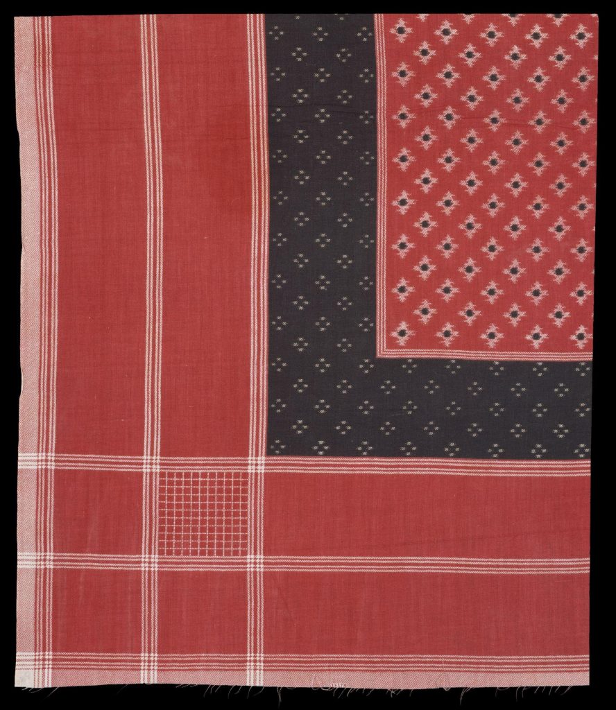 An imitation telia rumal probably made in England in the early 20th century, Printed cotton, 168.4 x 94 cm., Courtesy: V&A Museum, London