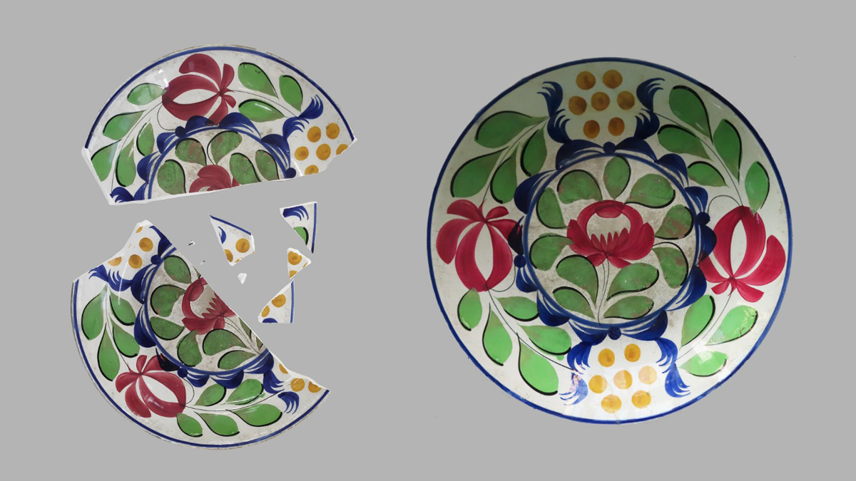 A floral decorated faience serving dish