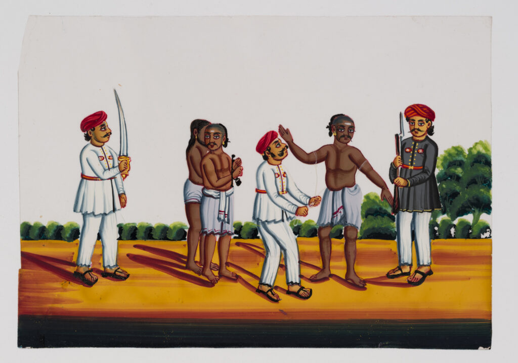 Court of Inquiry, 19th century, Trichinopoly (Tiruchirappall), Tamil Nadu, Gouache on mica, PTG.00042-1. On view at The Forgotten Souvenir, the Museum of Art & Photography